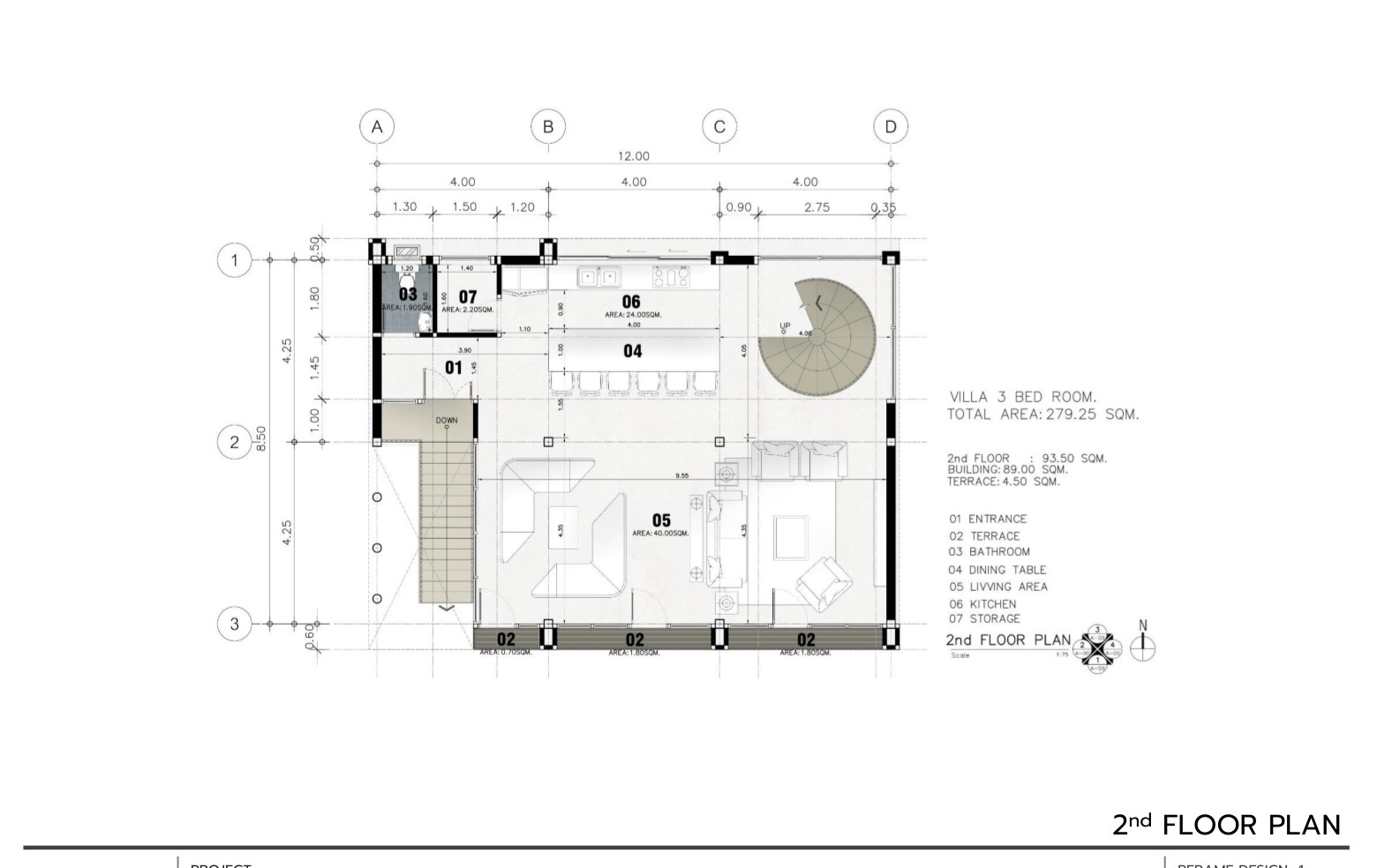 2nd floor plan - living area and bedroom